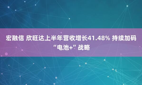 宏融信 欣旺达上半年营收增长41.48% 持续加码“电池+”战略